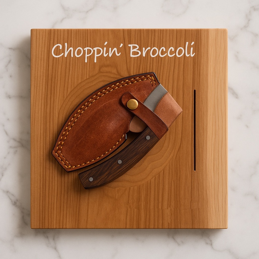 “Choppin’ Broccoli” Cherry Wood Cutting Board + Knife Set